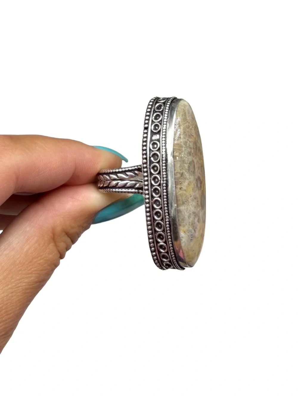 Fossil Coral Ring Size 7 925 Sterling Silver Overlay